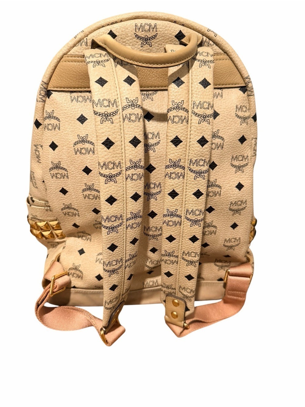 MCM Beige Visetos Monogram Leather Backpack with Gold Hardware - Picture 4 of 10